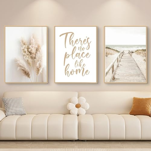 3-teiliges Poster Set,Moderne Boho Pampasgras Bilder Wohnzimmer Deko Schlafzimmer Wandbilder Beige Kunst Bild ohne Rahmen Kunstdruck Leinwandbild