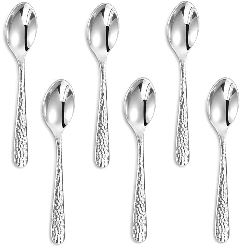 KEAWELL Premium Louise Hammered Small Spoons, 18/10 Stainless Steel, 5.6-Inch Mini Coffee & Dessert Spoon Set, Brightly Mirror Polished, Set of 6, Dishwasher Safe(6, 5.6 inches)