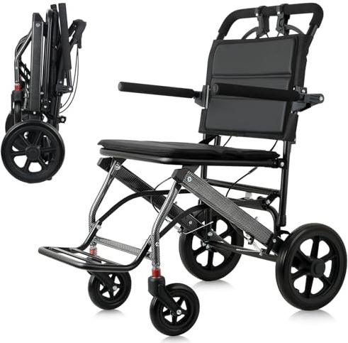 DYHQQ Fauteuil Roulant De Transport Ultraléger, Fauteuil Roulant De Voyage Avec Frein À Main, Fauteuil Roulant Portatif Pliant Pour Les Personnes Âgées Et Les Enfants