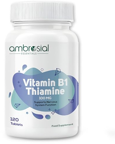 Ambrosial Vitamin B1 Thiamine 100 mg Tablets – High Strength Thiamine Supplement for Men & Women – 9091% NRV – Non-GMO, Gluten-Free, Allergen-Free – GMP Certified, 120 Tablets (4 Months Supply)