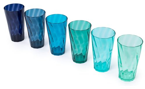 LIVIVO Acrylic Plastic Tumblers - Set of 6 Reusable Drinking Glasses in Coastal Colours, BPA-Free, Dishwasher Safe, 600ml Capacity