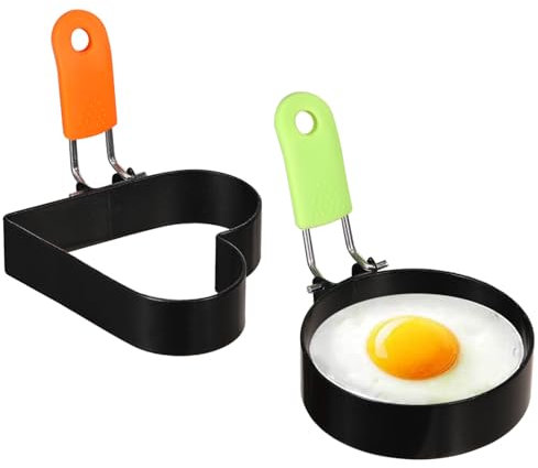 Arcjunys Stainless Steel Egg Rings - Frying Mould with Anti Scald Folding Handle for Shaping Pancakes, Mini Burger