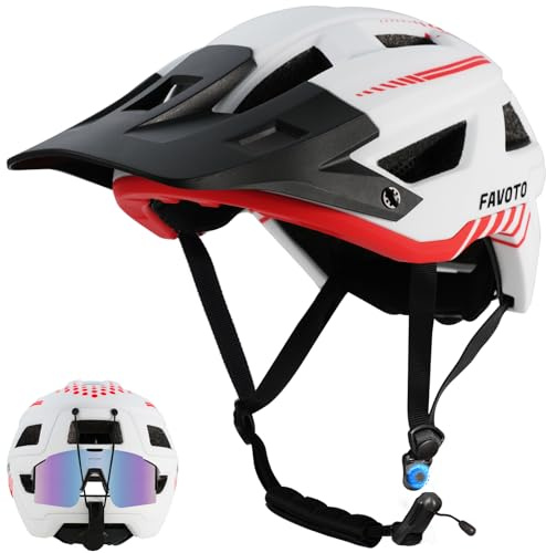 Favoto Casco da Bicicletta Mountain con Visiera - Tecnologia Double Inmould Caschi MTB Ciclismo Leggero per Adulti Certificato CE L 59-61cm Regolabile Bianco
