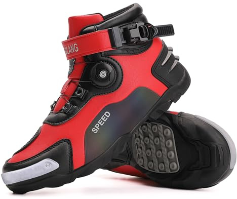 FHQGZT Bottes de Moto Homme Renforcées, Chaussueres de Motard avec Système de Fermeture ATOP, Motocross Support de Cheville, Semelle Antidérapante respirantes pour motards (Red,40 EU)