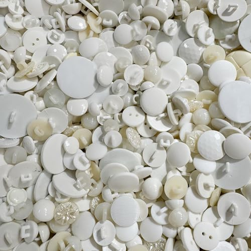 Trimming Shop White & Off-White 100g Mixed Resin Craft Buttons | Assorted Sizes 11-28mm For Sewing, Knitting, Scrapbooking, DIY, Children's Crafts & Decorative Projects