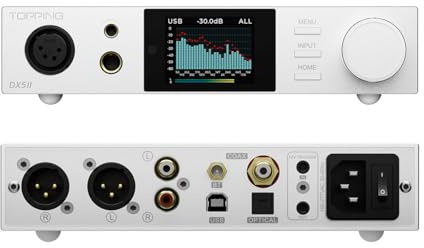 Topping DX5II Amplificatore per cuffie DAC completamente bilanciato - Doppio ES9039Q2M 10 bande PEQ DSD512 nativo PCM768 kHz 6,35 mm SE 4,4 mm Uscita bilanciata XLR 4 pin (argento)