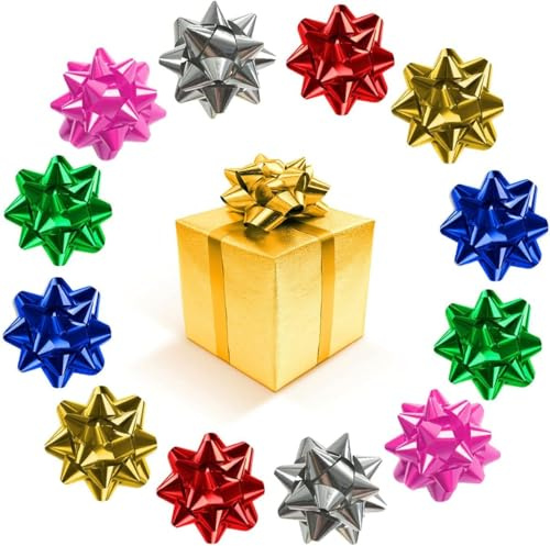 LUYANFX 90 Coccarde per Pacchi Regalo Natalizie, 2.5cm Fiocchi Regalo Autoadesivi, Fiocchi Natalizi per Pacchi Regalo Colori, Fioccho Regalo per Decorative Regali di Natale, Festa e Matrimoni (A)