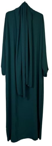 VR2 Denim Ladies Abaya with Scarf Hijab Attached, Long Sleeve Modest Dress for Women, Emerald Colour, One Size UK 8-18