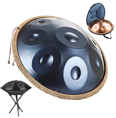 Handpaninstrument för Vuxna, Handpan-trumset 22 Tum D-moll Kurd, Handpan-ståltrumma Med Stativ 432 Hz/440 Hz 9/10/12 Toner Slagverk för Uppträdanden(Blå,440Hz/10 noteringar)