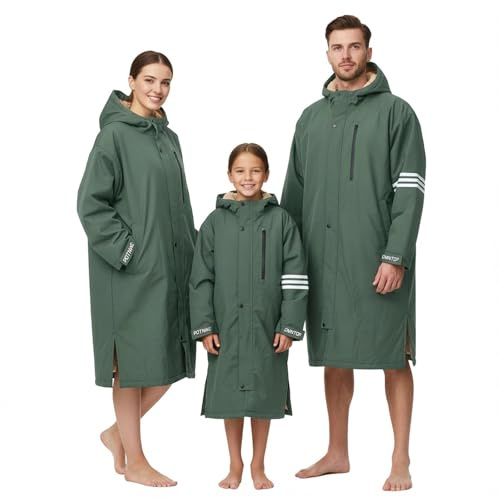 Owntop Peignoir de Changement Imperméable pour Adultes - Manteau Surdimensionné à Manches Longues et Capuche avec Doublure en Polaire Sherpa, Séchage Rapide pour la Baignade et Le Surf (Vert,L)