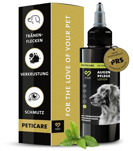 Peticare Augenpflege für Hunde & Katzen zur sanften Reinigung von Tränenflecken, Verkrustungen & Augenausfluss – pH-neutral, hautverträglich & mit Aloe Vera und kolloidalem Silber - petDog Care 2113