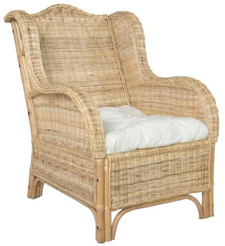 Mandloder Fauteuil en rotin naturel avec coussin en lin, canapé de salon confortable pour des heures de détente, canapé simple durable, 86,5 x 66 x 89 cm, grand confort pour le home cinéma et la
