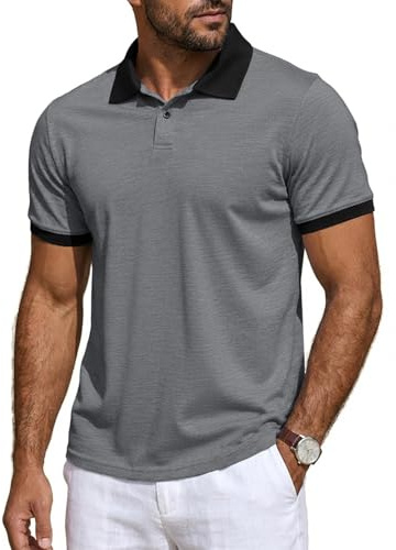 Runcati Men's Polo Shirt Summer Short Sleeve Golf Shirt Men Regular Fit Contrast T-Shirt Basic Casual Button Down Leisure Polo Shirt