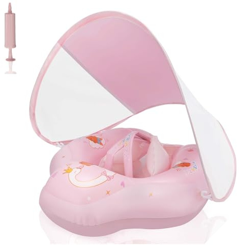 WYRIAZA Salvagente Neonato con Parasole, Adatto a Bambini dai 3 ai 36 Mesi (1-3 Anni), Ciambella Neonato mare con Protezione UV UPF 50+, Salvagente Bambino, Gonfiabile Mare (Rosa, L(6–36 mesi))