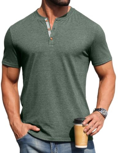 PrinStory Camisetas Henley de algodón clásicas para hombre, camisetas de manga corta para el verano, camisetas casuales de cuello redondo, camisetas básicas