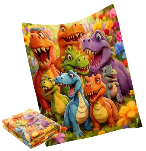 Manta de dinosaurio – Sábana acolchada de secado rápido, manta suave con diseño de dinosaurio de dibujos animados, capa de ropa de cama ligera de franela, envolvente decorativa para