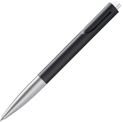 LAMY noto schlichter Kugelschreiber 283 aus Kunststoff in der Farbe schwarz-silber mit dreieckigem Korpus und Druckmechanik, inkl. Großraummine LAMY M 16 Strichbreite M in schwarz
