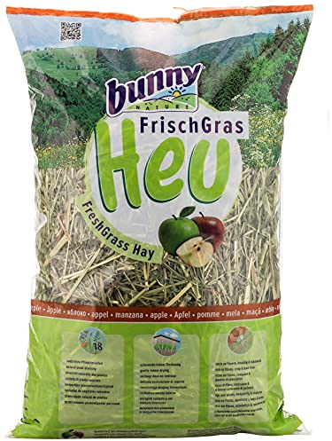 Bunny Allgäuer Frischgras Heu mit Apfel | 500 g | Mischfuttermittel für Zwergkaninchen & Nagetiere | Reich an Fasern, knackig & staubarm | Natürliche Pflanzenvielfalt