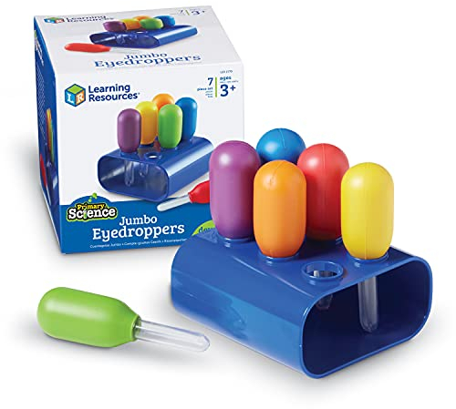 Learning Resources Riesen-Pipetten (Set mit 6 Stück in Halterung), pipetten groß für tuff Tray & Sensory Play, wasserspielzeug Kinder, Pipette für wissenschaftliche experimente für Kinder ab 3+