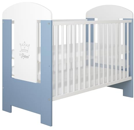 LCP Kids Kinderbett 60x120 cm weiß-blau mit 3-Fach Höhenverstellbarer Komfort Matratze und 3 Schlupfsprossen