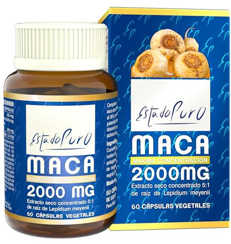 Maca Andina Estado Puro 2000mg | Extracto Nativo 5:1 Macatonic™ de Producción Sostenible | Energía Mantenida y Vigorizante Natural | Apto Veganos | 60 Cápsulas de Tongil