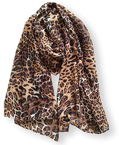 Whilsa Écharpe rectangulaire légère à imprimé animal léopard pour femme, légère, aérée, douce au toucher, 90x180cm (marron)