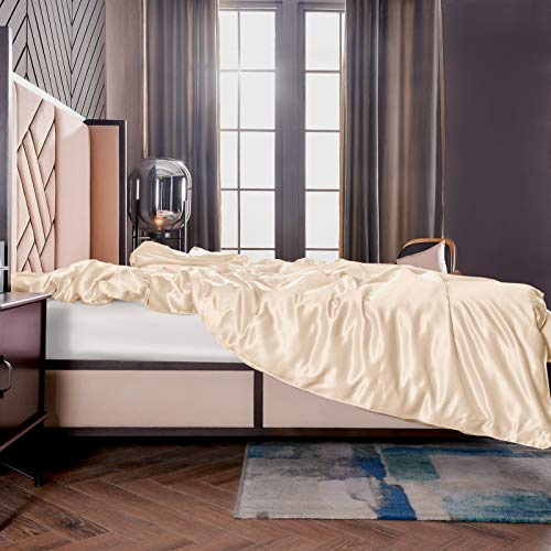THXSILK Seide Bettbezug, Seide Tröster Cover, 100% 19 Momme Bestnote Maulbeerseide Bettwäsche (135x200cm, Champagner)