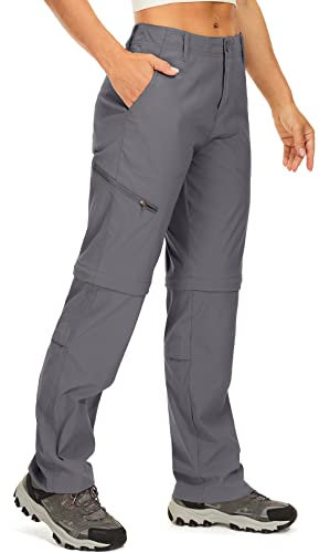 Women's Hiking Pants Convertible Quick Dry Outdoor UPF 40 Waterproof Fishing Travel Camping Safari Pants Capri,2192,Grey US 12