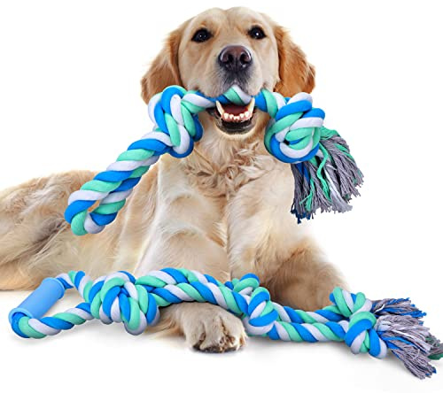 Nobleza - Jouet Chien Corde pour Chiens Grands, Durable Jouets à Macher Chien 5+2 Nœuds pour Mâcher Agressifs, Longueur 70+50cm, Jouet en Coton Naturel Solide pour Chiens de Grande et Moyenne Taille