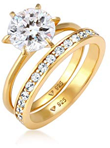 Elli Ring Damen Band Set Solitär Glamourös mit Kristallen in 925 Sterling Silber