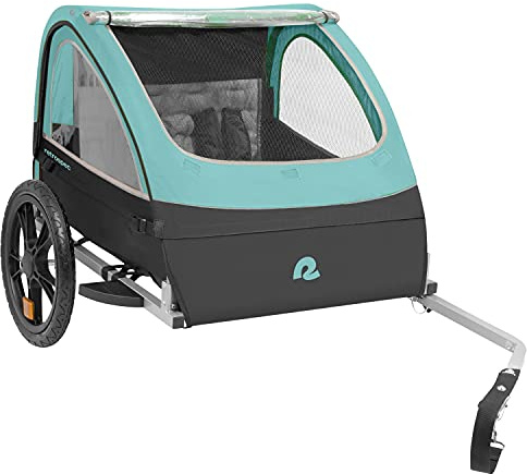 Retrospec Rover Bike Trailer for Kids - Foldable Single & Double Passenger Design With 16in Wheels, 5-Point Safety Harness & Weather Shield - Baby Bike Trailer With Storage