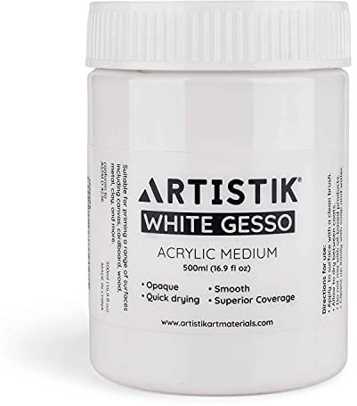 ARTISTIK White Gesso Primer - 500ml Professional Grade Acrylic Gesso - Oil Paint Primer - Applies Smooth on Surface, Liquid Gesso Primer for Acrylic, Oil Paint and more