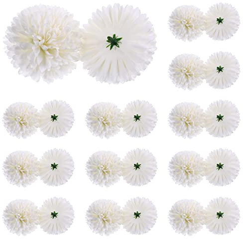 Amosfun 50pcs Faux Kiku Flowers Fake Chrysanthemum Flowers White Hydrangea Artificial Flowers White Silk Hydrangea Heads Marigold for Home Wedding Decor DIY Wreath Art Craft 7 cm