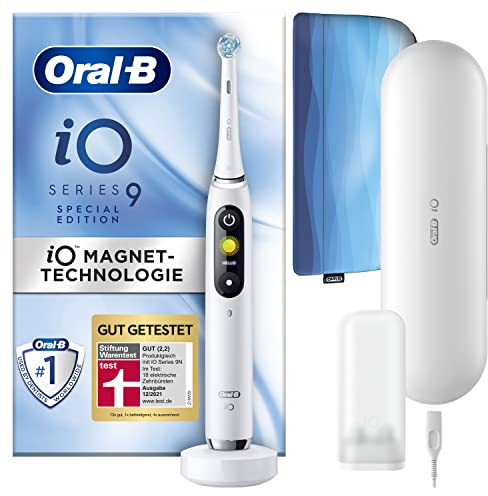 Oral-B iO Series 9 Elektrische Zahnbürste/Electric Toothbrush, 7 Putzmodi, Zahnpflege, Farbdisplay, Lade-Reiseetui & Beauty-Tasche, Special Edition, white alabaster