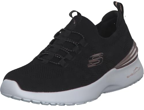 Skechers air Dynamight Perfect StepsSneaker pour Femme, Tricot Noir avec Bordure Or Rose, 38.5 EU