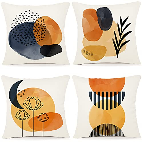 ZWJD Juego de 4 Funda Cojin, Patrón Geométrico Decorativos Cojines de Lino para Sofa para Sala de Estar Jardín Coche 50 x 50-A081