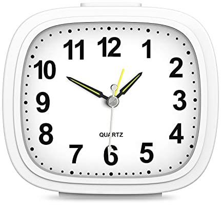 Brifit Silent Alarm Clocks Bedside Non Ticking Battery Powered Bedside Clock with Large Display Night Light Snooze Function for Heavy Sleepers Kids Travel Bedroom Desk Easy to Read - White