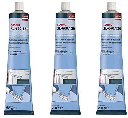 3x Cosmo PVC-Klebstoff Transparent 200g Tube | Kunststoffkleber | Spezialklebstoff für PVC | 3 Stück