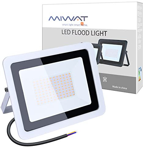 MIWATT Faretti LED Esterni 100W Luci LED Esterne IP68 6300 Lumens, Luce Bianca Calda, Parco, Patio, Giardino, Garage...