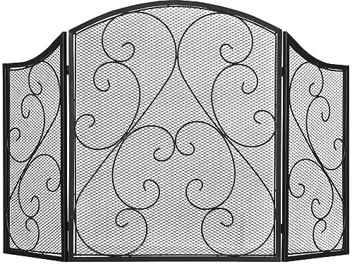 HOMCOM Kamingitter, Klappbares Kaminschutzgitter, Ofenschutzgitter mit 3 Paneelen, Funkenschutzgitter im Vintage-Design für Wohnzimmer, Metall, Schwarz 66 x 31 x 81 cm