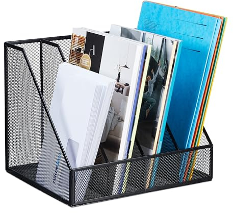Relaxdays Stehsammler, A4, 4 Fächer, Mesh-Design, HBT: 26 x 31 x 26 cm, Büro & Home-Office, Stehordner, Metall, schwarz