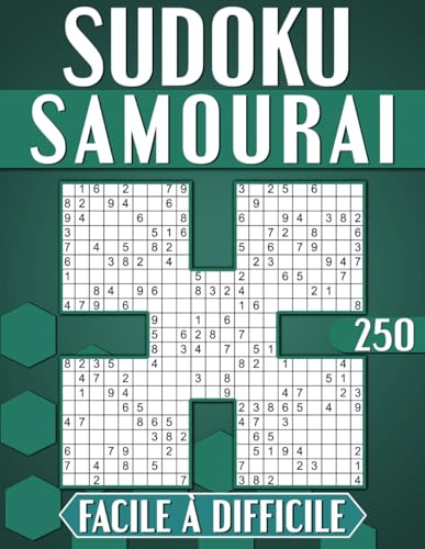 Sudoku Samouraï Adulte Gros Caractères pour Les Seniors: 250 Grilles Facile à Difficile Avec Solutions, Cahier d'activités pour Adultes et Seniors.