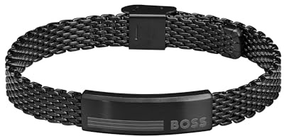 BOSS Jewelry Bracciale a Maglia da Uomo Collezione ALEN en Acciaio Inossidabile Nero - 1580612, Nero
