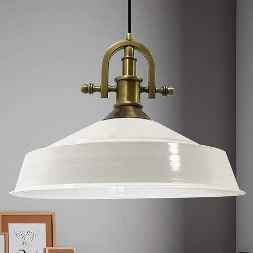 bamyum Asletl-Marine Hängelampe Industrial Vintage Ø41 cm, Küchenlampe Hängend, Pendellampe Esstisch, Wohnzimmerlampe, Pendelleuchte Weiß Metall