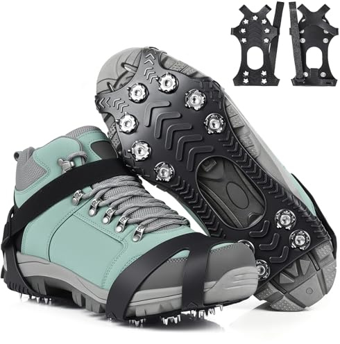 HONYAO Crampons, Ice Cleats for Shoes and Boots, Snow Grips for Men Women, Silicone Stainless Steel Ice Grips for Winter Walking Hiking Outdoor Fishing, Grippers Shoe Spikes Grips Traction, L