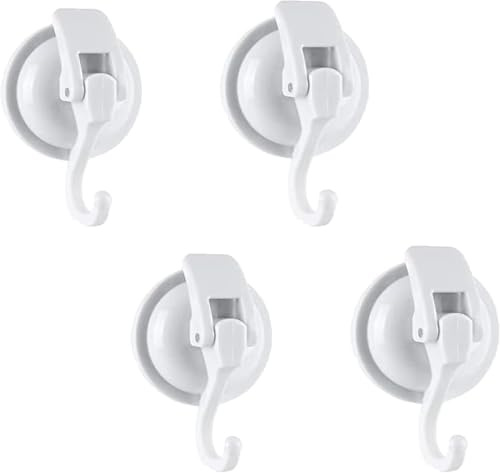YSSILADI Extra Duty Suction Cup Hooks - Glass & Bathroom Robe Hooks, White (4 Pack)