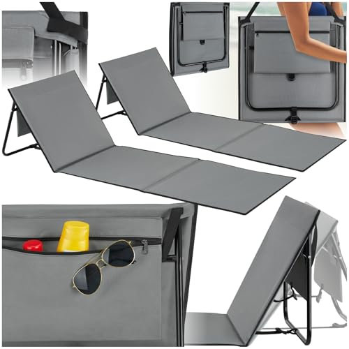 tectake® 2er Set klappbare Strandmatte mit Rückenlehne, Strandliege klappbar leicht, Sonnenliege mit Rückenstütze, Liegestuhl, als Sitzunterlage Outdoor, Beach Liege, Freibad, Garten Zubehör