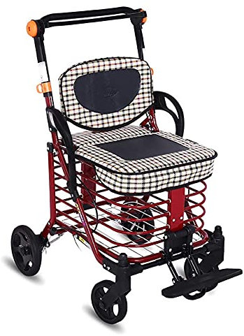 JKJZSALJ Rollator Pieghevole Rollator Pieghevole Leggero con Sedile Sedia da Trasporto, Freno di Sicurezza 4 Ruote Aiuto Rollator con Borsa Portaoggetti Rimovibile, Ausili per La Mobilità
