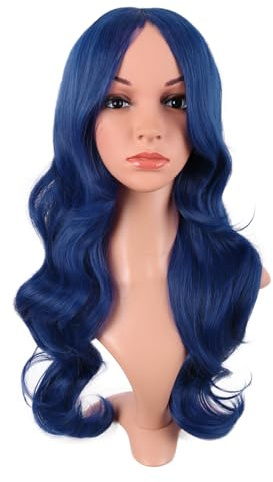 MapofBeauty 24 Inch Long Wavy Side Bangs Anime Cosplay Wig (Mixed Blue)