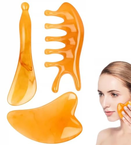 GGUFAY 3pz Piedra Gua Sha Facial y Rodillo Jade Autentico, Masajeador Facial Antiarrugas, Skincare Kit para Cara